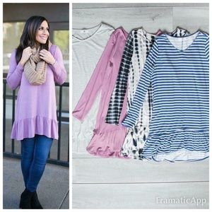 Mauve Long Sleeve Memphis Ruffle Bottom Tunic